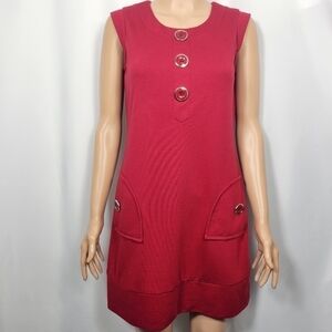 Nine West Vintage Inspired Red Large Button Dress (with pockets) in a Size 4